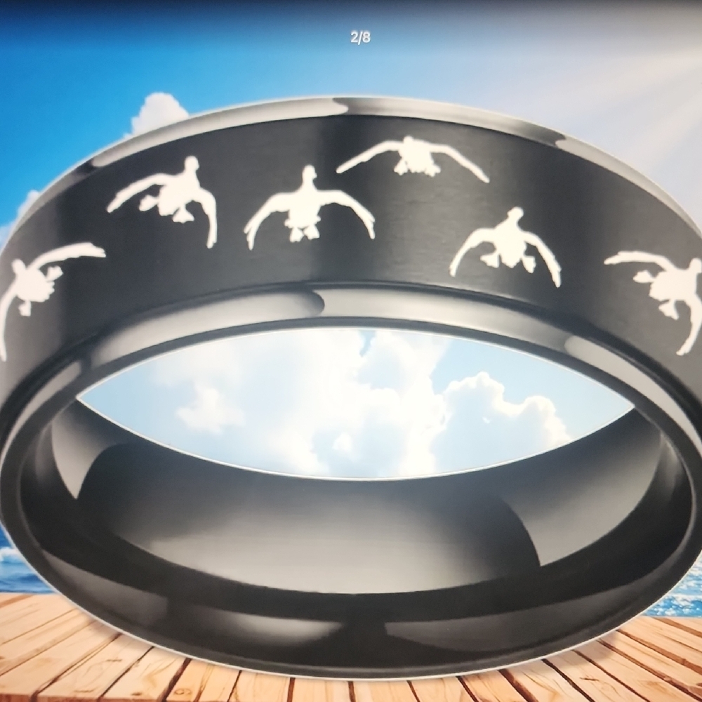 Black Stainless Ring with Flying Duck 🦆Design Sz 12
